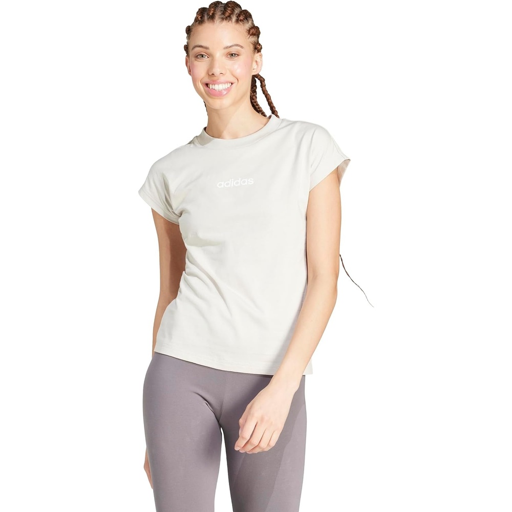 image:imageadidas Womens Essentials Linear Cotton TShirtWonder AluminaWhite