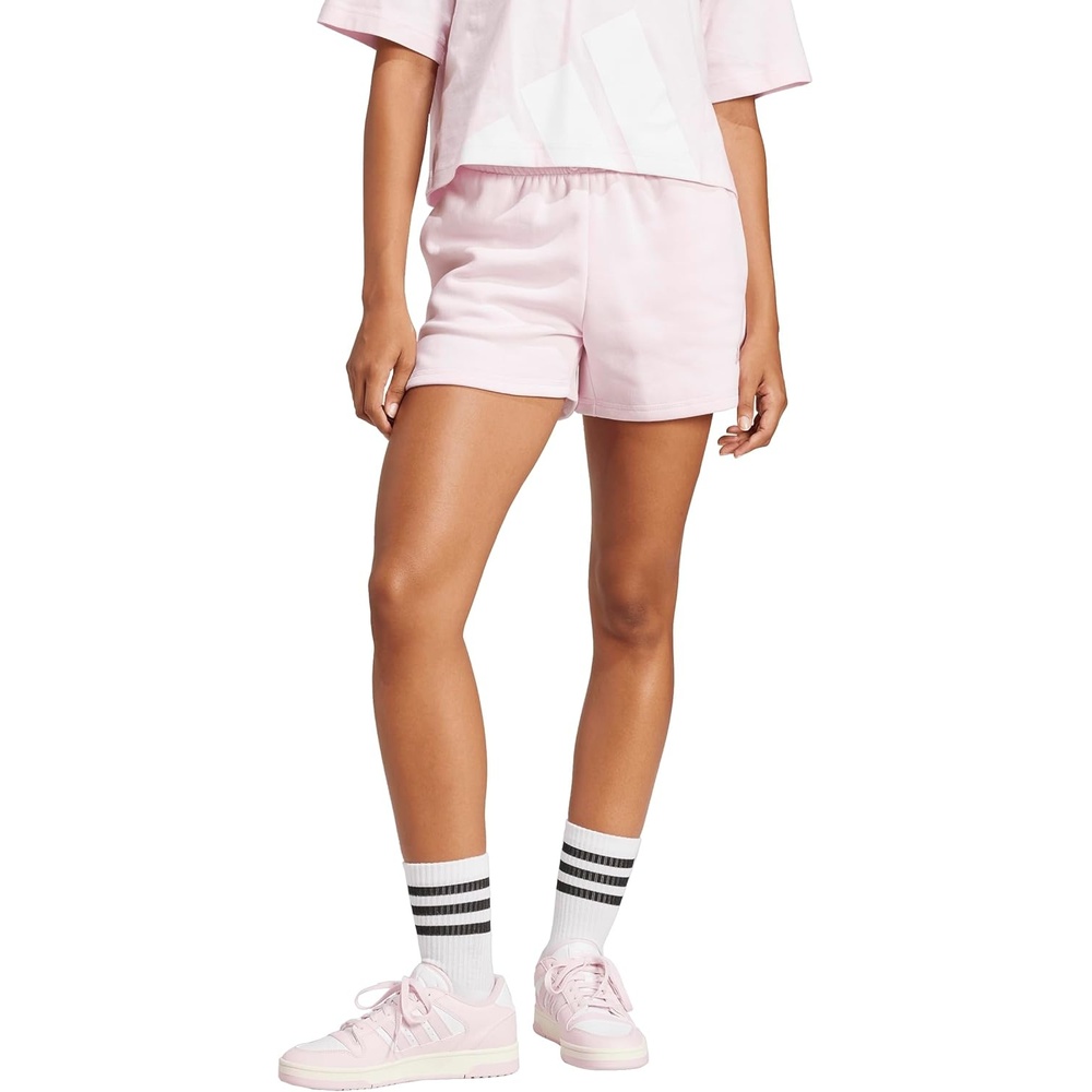 image:imageadidas Womens Essentials Small Logo Feelcozy ShortsClear PinkWhite