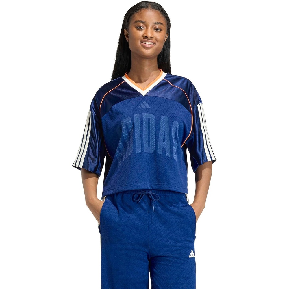 image:imageadidas Womens Stadium Mesh TShirtDark BluePure OrangeOff White