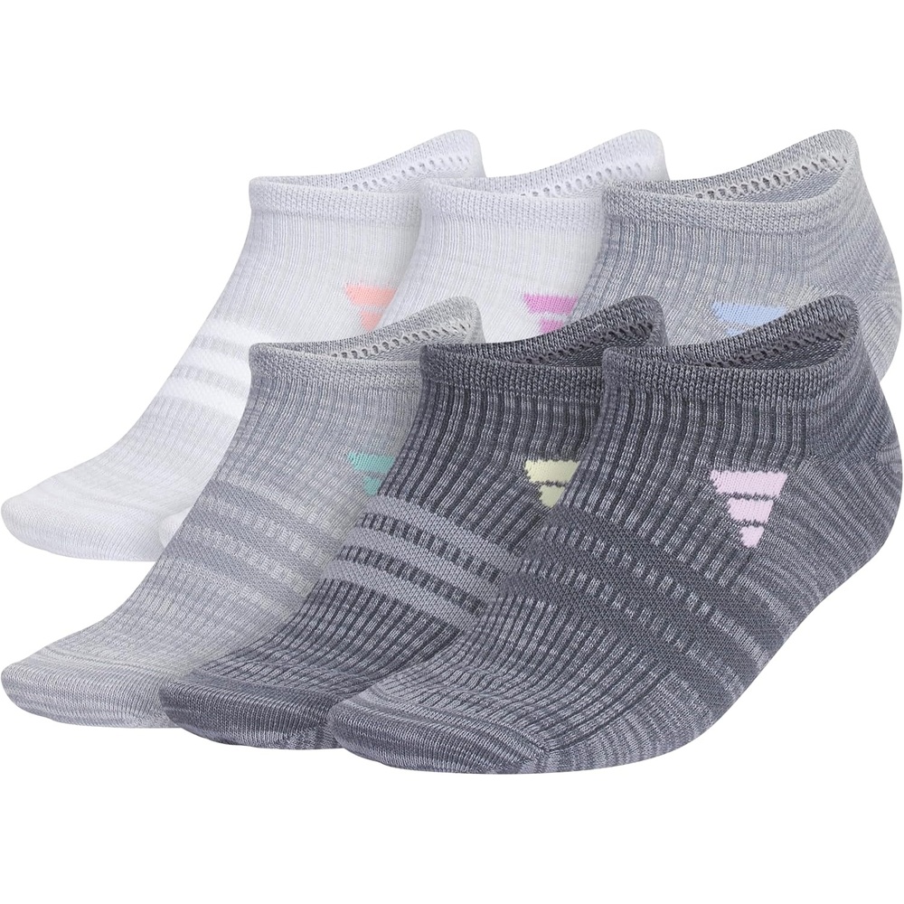 image:imageadidas Womens Superlite No Show Socks 6 Pairs Lightweight amp BreathableClear Onix GreySemi Pink SparkPreloved Purple3