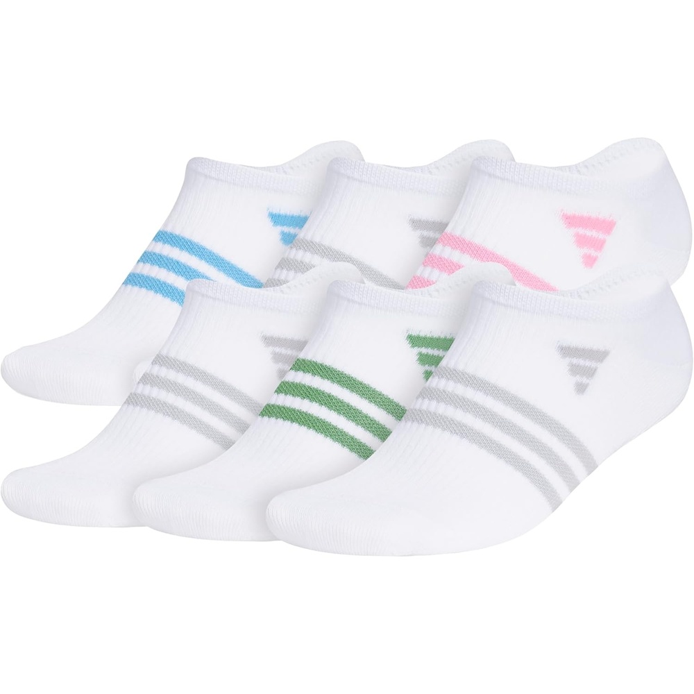 image:imageadidas Womens Superlite No Show Socks 6 Pairs Lightweight amp BreathableWhiteBlue BurstClear Onix Grey3