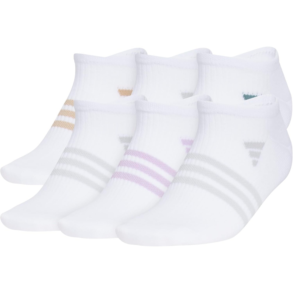 image:imageadidas Womens Superlite No Show Socks 6 Pairs Lightweight amp BreathableWhiteWarm Sandstone BeigePreloved Teal Green3