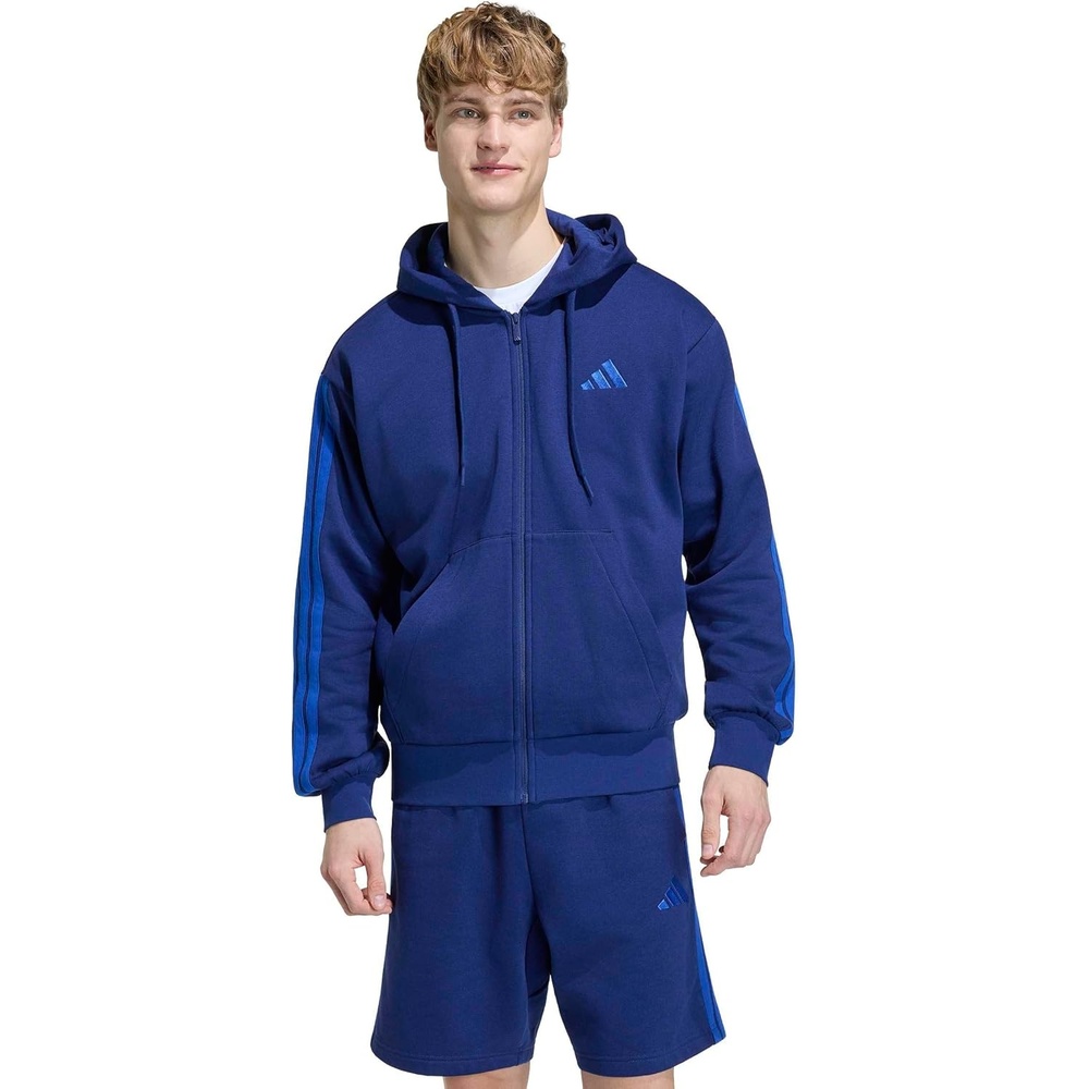 image:imageadidas mens Essentials 3stripes Fleece Fullzip Hooded Track TopDark BlueTeam Royal Blue