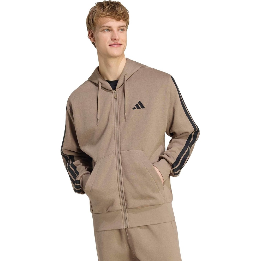 image:imageadidas mens Essentials 3stripes Fleece Fullzip Hooded Track TopKhakiBlack