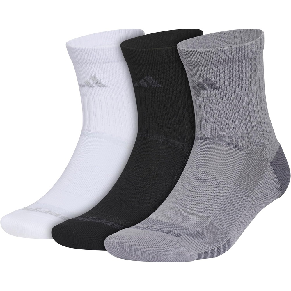 image:imageadidas mens Tech High Quarter Socks 3 Pairs Performance amp TrainingWhiteBlackGrey