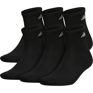 adidas Men’s Athletic Cushioned 6-Pack Quarter(Black/Aluminum 2)
