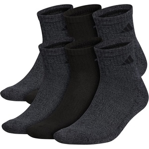 adidas Men’s Athletic Cushioned 6-Pack Quarter(Black/Onix Grey)