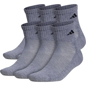 adidas Men’s Athletic Cushioned 6-Pack Quarter(Heather Grey/Black)