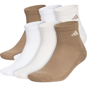 adidas Men’s Athletic Cushioned 6-Pack Quarter(Khaki Six/White/Crystal Linen Beige)