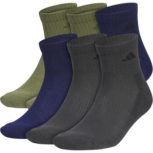 adidas Men’s Athletic Cushioned 6-Pack Quarter(Olive Strata Green/Dark Blue/Carbon Grey)