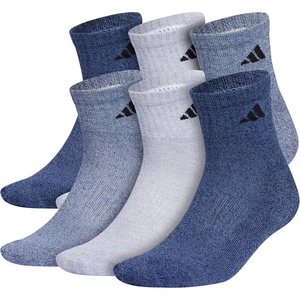 adidas Men’s Athletic Cushioned 6-Pack Quarter(Tech Indigo Blue/Grey/Collegiate Navy)
