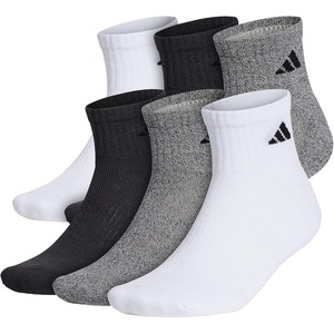adidas Men’s Athletic Cushioned 6-Pack Quarter(White/Alumina Beige/Carbon Grey)