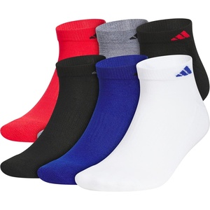 adidas Men’s Athletic Cushioned Low Cut Ankle Socks (6 Pairs) Durable & Comfortable(Pure Ruby Red/Black/Team Royal Blue)