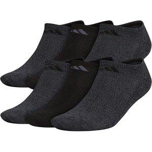 adidas Men’s Athletic Cushioned No Show Socks (6 Pairs) Durable & Comfortable(Black/Onix Grey)