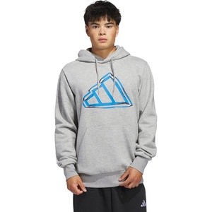 adidas Men’s Big Logo Graphic Hoodie(Medium Grey Heather/Blue)