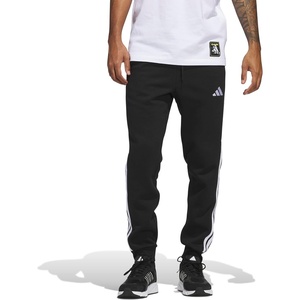 adidas Men’s Essentials 3-Stripes Fleece Pants(Black/White)