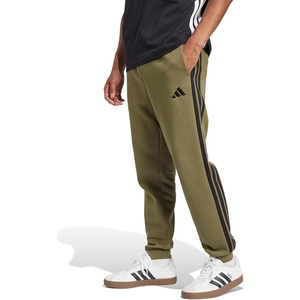 adidas Men’s Essentials 3-Stripes Fleece Pants(Olive Strata/Black)