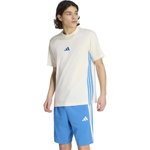 adidas Men’s Essentials 3-Stripes Single Jersey T-Shirt(Off White/Ray Blue)