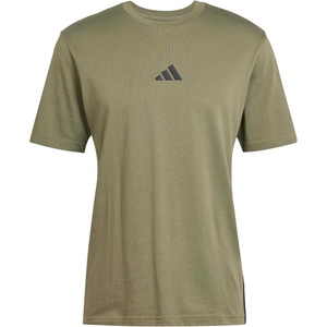 adidas Men’s Essentials 3-Stripes Single Jersey T-Shirt(Olive Strata/Black)