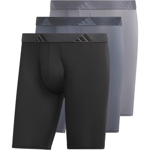 adidas Men’s Microfiber Long Boxer Briefs (3-Pack) Moisture-Wicking Performance Stretch Underwear(Black/Onix Grey/Grey)