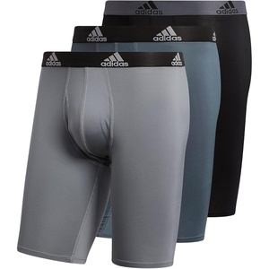 adidas Men’s Microfiber Long Boxer Briefs (3-Pack) Moisture-Wicking Performance Stretch Underwear(Onix Grey/Black/Grey/Performance)