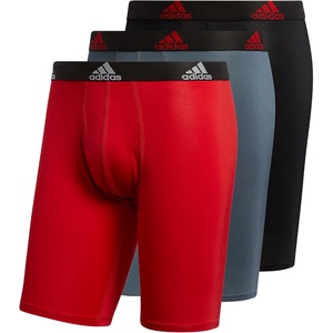 adidas Men’s Microfiber Long Boxer Briefs (3-Pack) Moisture-Wicking Performance Stretch Underwear(Scarlet Red/Black/Onix Grey/Performance)