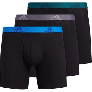 adidas Men’s Performance Stretch Cotton Boxer Briefs, Men’s Underwear Boxer Brief, Soft Stretch, Superior Comfort, 3-Pack(Black/Blue Rush/Legacy Teal Green)