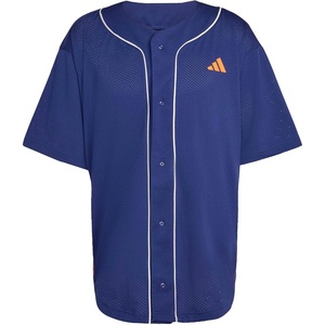 adidas Men’s Stadium Mesh Baseball T-Shirt(Dark Blue/Off White/Pure Orange)