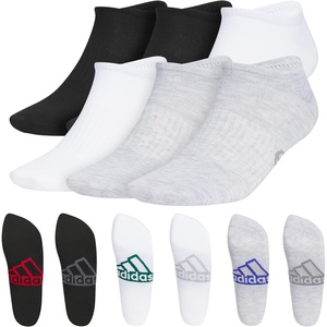 adidas Men’s Superlite No Show Socks (6 Pairs) Lightweight & Breathable(Classic/Black/Better Scarlet/White)