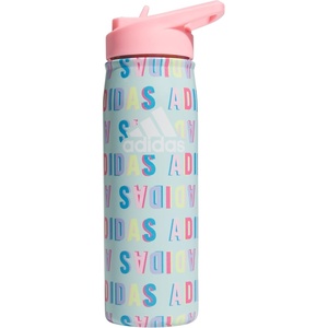 adidas Stainless Steel Metal Water Bottle 20 oz (600 mL) Straw Lid(Hall Pass Semi Flash Aqua/Pink Spark/White)