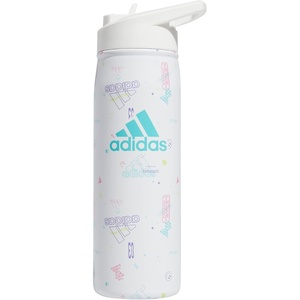 adidas Stainless Steel Metal Water Bottle 20 oz (600 mL) Straw Lid(Icon Brand Love White/White/Flash Aqua Blue)