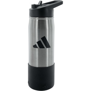 adidas Stainless Steel Metal Water Bottle 20 oz (600 mL) Straw Lid(Stainless Steel/Black/2)