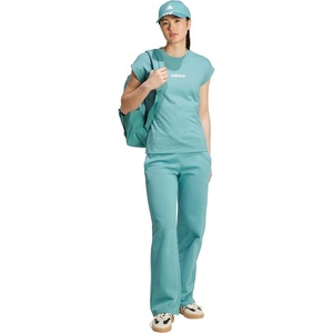 adidas Women’s Essentials Linear Cotton T-Shirt(Powder Teal/White)
