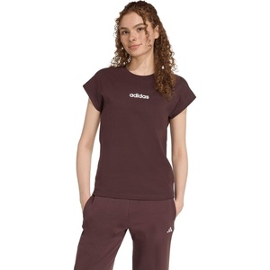 adidas Women’s Essentials Linear Cotton T-Shirt(Shadow Brown/White)