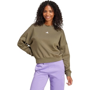 adidas Women’s Essentials Small Logo FeelCozy Sweatshirt(Olive Strata/White)