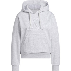 adidas Women’s Seasonal Essentials Ruffled Big Logo Graphic Hoodie(Light Grey Heather)