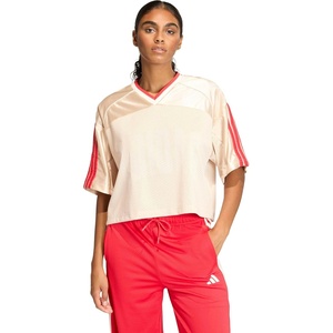 adidas Women’s Stadium Mesh T-Shirt(Crystal Linen/Off White/Pure Ruby)
