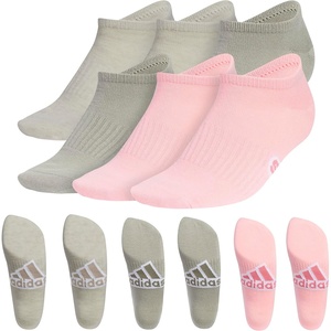adidas Women’s Superlite No Show Socks (6 Pairs) Lightweight & Breathable(Classic/Alumina Heather/Silver Pebble Grey/Semi Pink Spark)