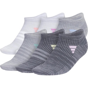 adidas Women’s Superlite No Show Socks (6 Pairs) Lightweight & Breathable(Clear Onix Grey/Semi Pink Spark/Preloved Purple/3)