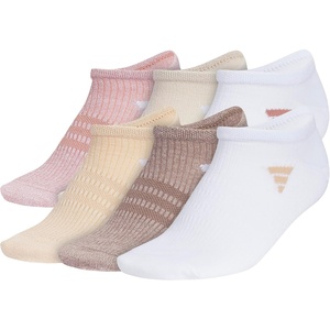 adidas Women’s Superlite No Show Socks (6 Pairs) Lightweight & Breathable(Warm Clay Pink/Wonder Beige/White/3)