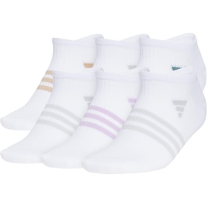 adidas Women’s Superlite No Show Socks (6 Pairs) Lightweight & Breathable(White/Warm Sandstone Beige/Preloved Teal Green/3)