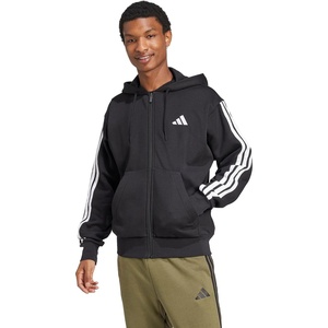 adidas mens Essentials 3-stripes Fleece Full-zip Hooded Track Top(Black/White)