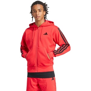 adidas mens Essentials 3-stripes Fleece Full-zip Hooded Track Top(Pure Ruby/Black)
