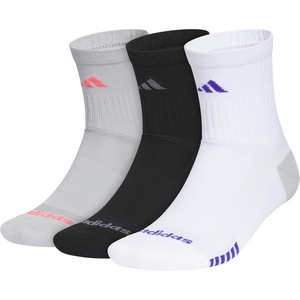 adidas mens Tech High Quarter Socks (3 Pairs) Performance & Training(Clear Onix Grey/Pure Turbo Pink/Pure Purple)