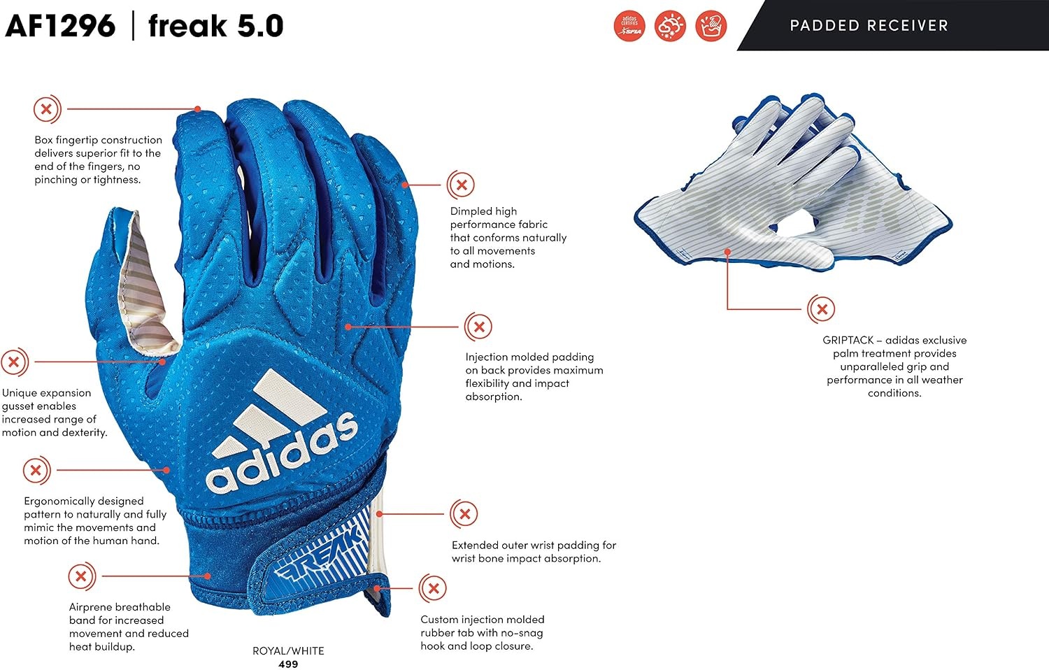 image:imageAdidas Freak 50 Padded Adult Football Receiver GloveWhiteBlack