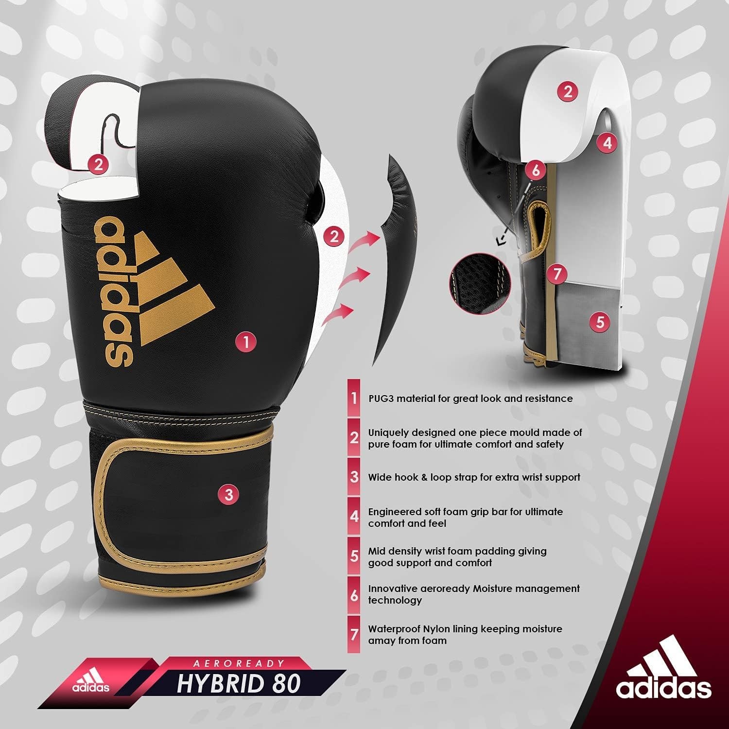 image:imageAdidas Hybrid 80 Boxing Gloves Adult Boxing Gloves for Men amp Women Heavy Bag Gloves Kickboxing Gloves for Women MMA Sparring Gloves Punching Bag Gloves for MenBlackRED