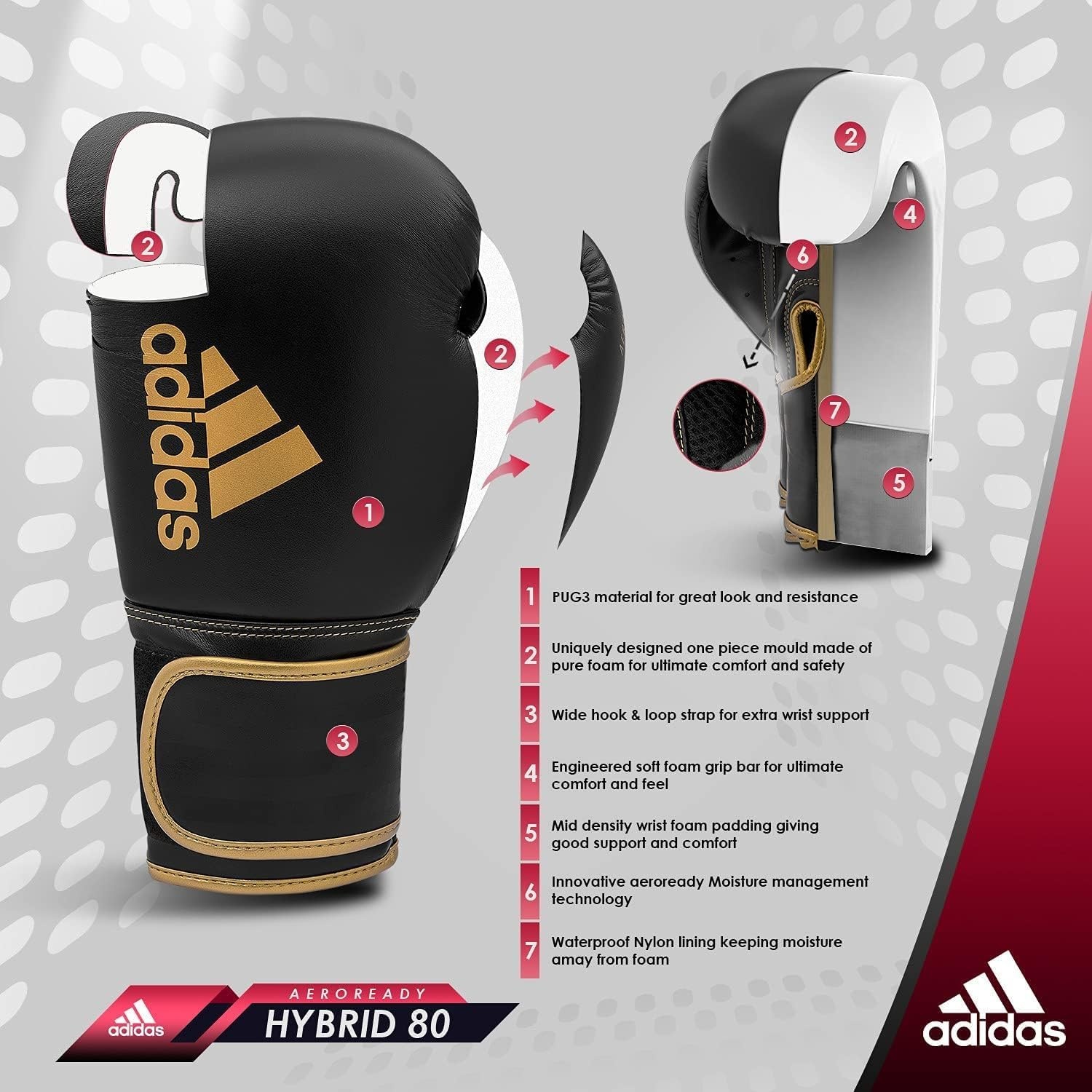 image:imageAdidas Hybrid 80 Boxing Gloves Adult Boxing Gloves for Men amp Women Heavy Bag Gloves Kickboxing Gloves for Women MMA Sparring Gloves Punching Bag Gloves for MenBlackRED