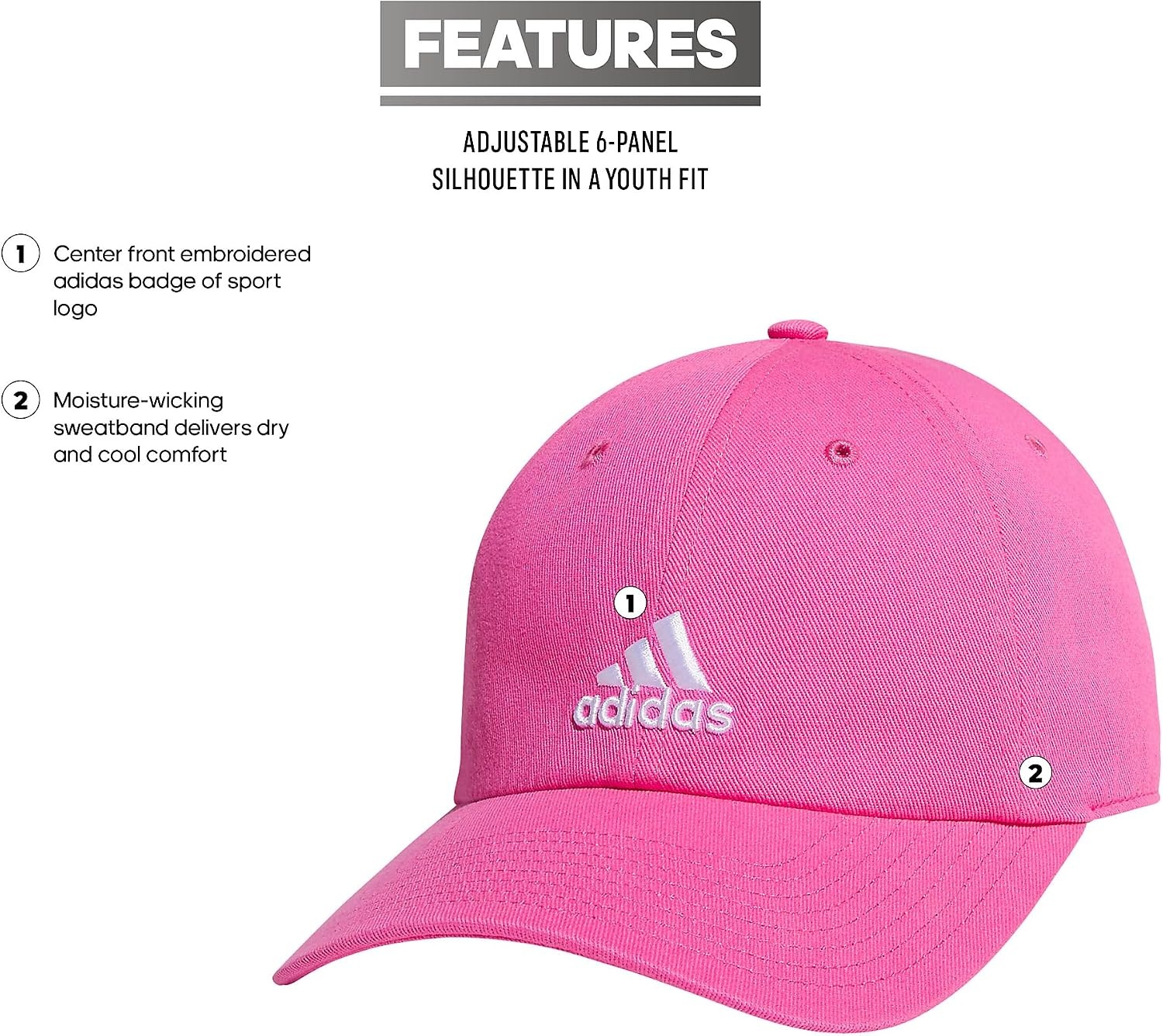image:imageAdidas Kids Ultimate Hat Sports Baseball Cap for Boys and GirlsPulse Magenta PinkWhite