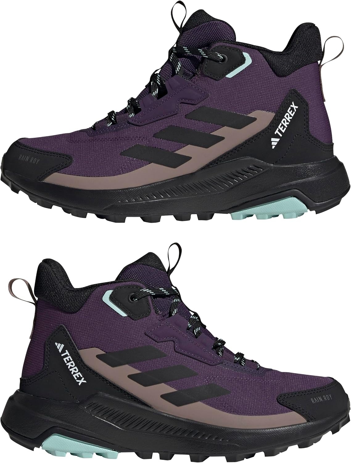 image:imageAdidas Womens Terrex Anylander Mid Top Rainrdy Hiking SneakersAurora PlumBlackTrace Brown