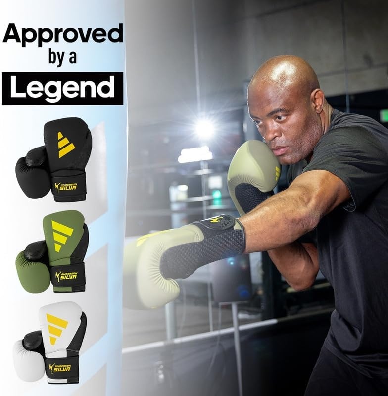 image:imageAdidas x Anderson Silva Everyday Use Boxing Gloves Versatile Fitness Gear with PU Outer Shell and Injection Molded FoamWhiteBlackYellowCamo